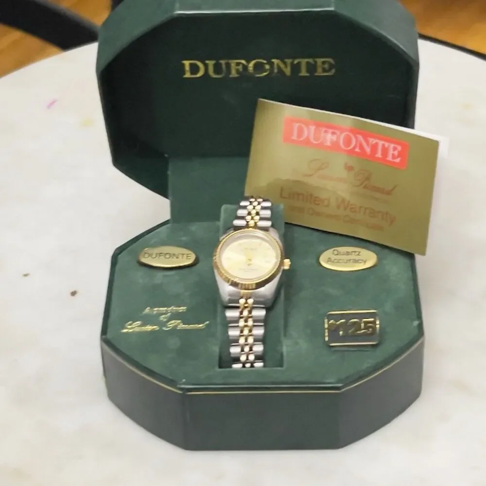 Vintage Dufonte Lucien Piccard Womens Quartz Watch Gold/Silver Tone NIB w/ COA